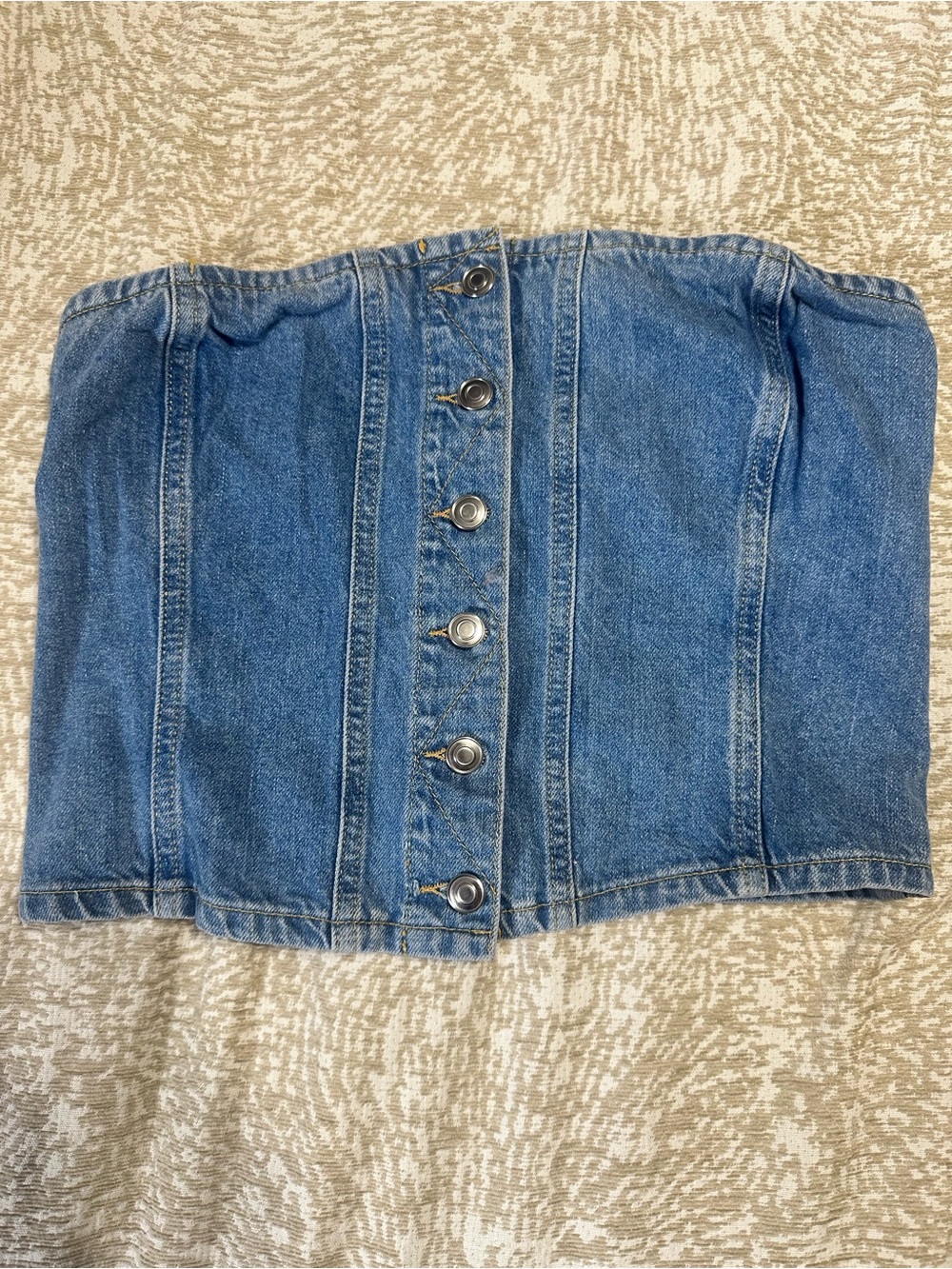 Strapless Button-Front Denim top